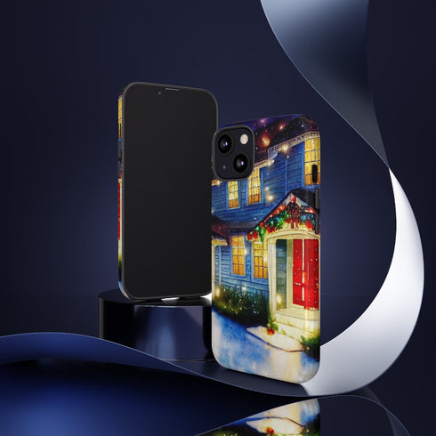 Festive Christmas Decorations on a Row of Townhomes - Impact Resistant Phone Case